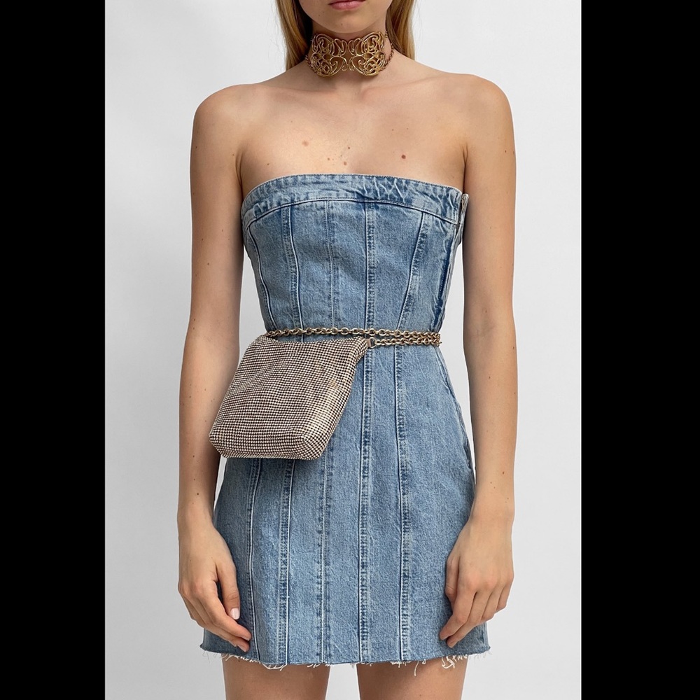 Zara DENIM BANDEAU DRESS - Picture 3 of 16